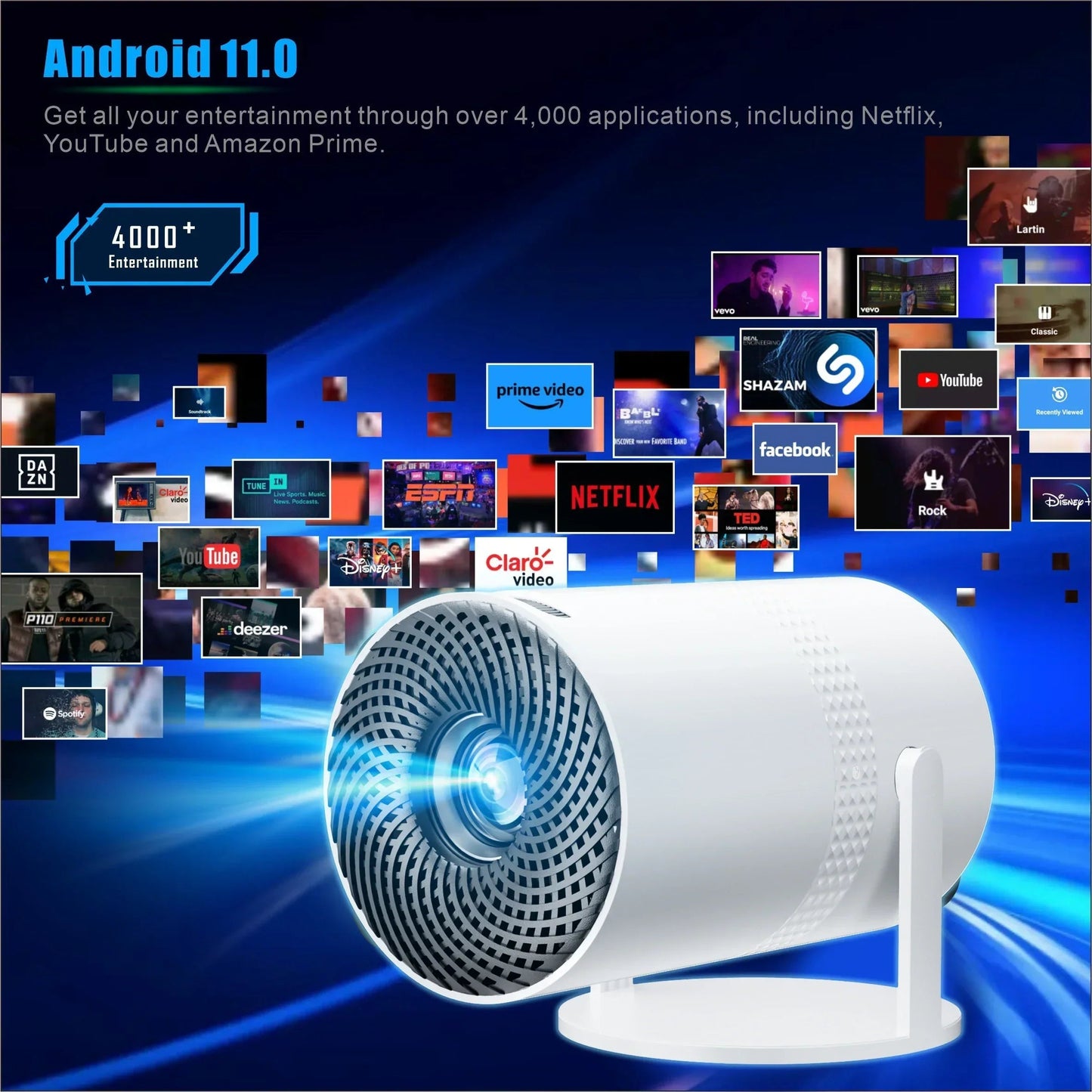 Salange P300 Mini Portable Projector - 4K 8K Video Decoding, 720P HD, Android 11, Wi-Fi, BT 5.1